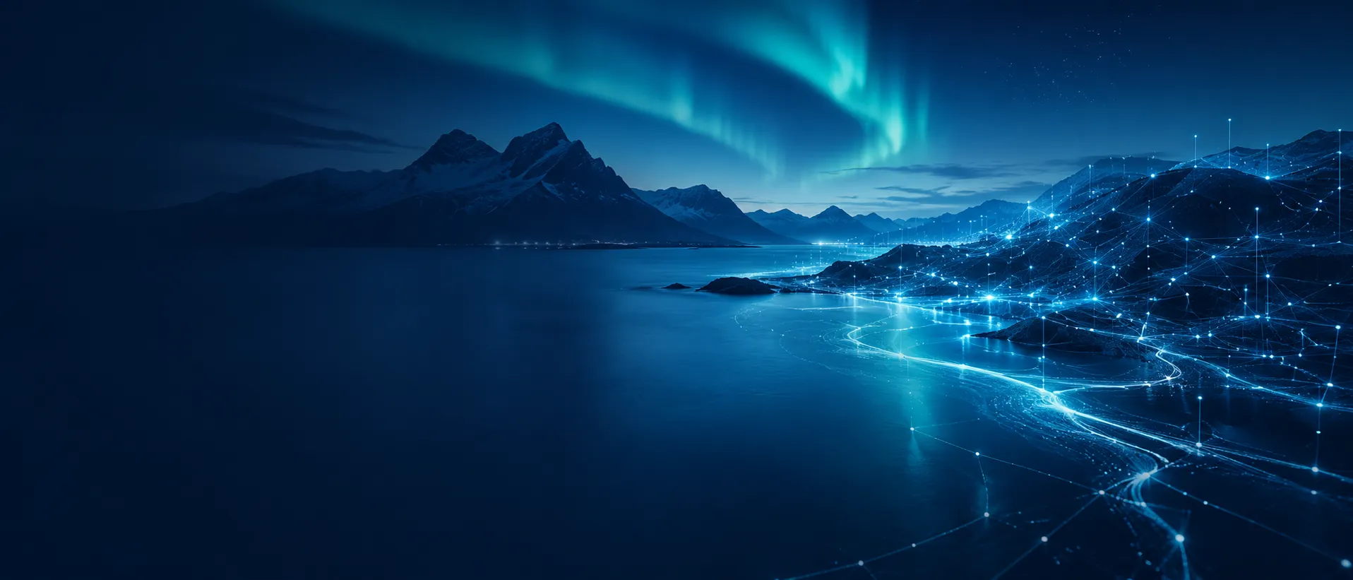 Abstrakt visualisering av norsk skyinfrastruktur